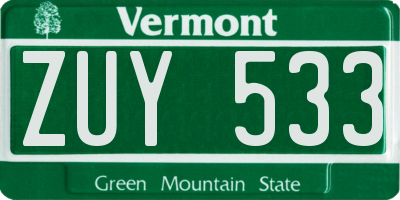 VT license plate ZUY533