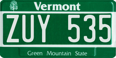 VT license plate ZUY535