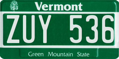 VT license plate ZUY536