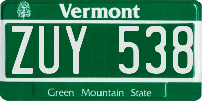 VT license plate ZUY538