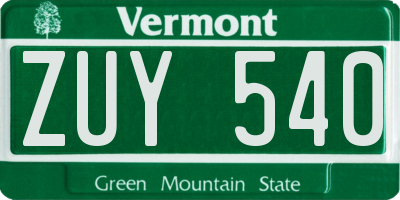 VT license plate ZUY540