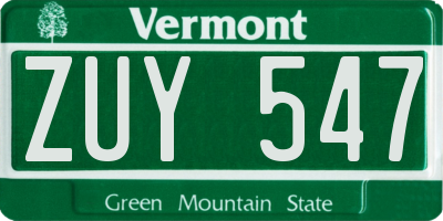VT license plate ZUY547