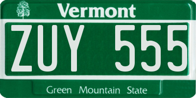 VT license plate ZUY555