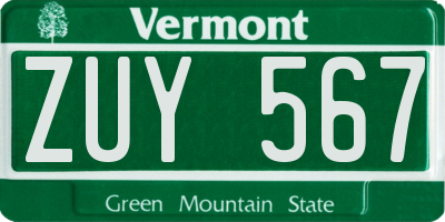VT license plate ZUY567