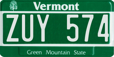VT license plate ZUY574