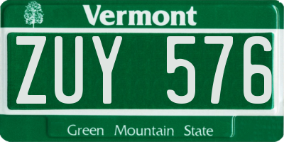 VT license plate ZUY576