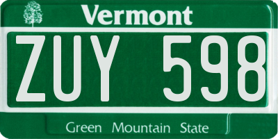 VT license plate ZUY598