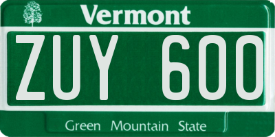 VT license plate ZUY600
