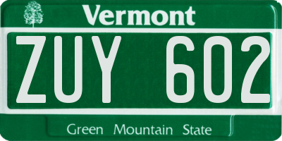 VT license plate ZUY602