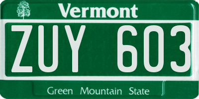 VT license plate ZUY603