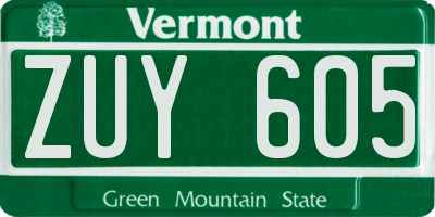 VT license plate ZUY605