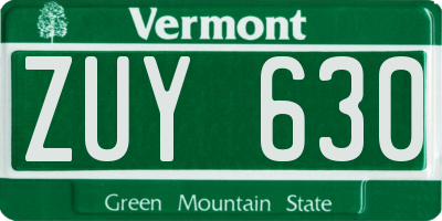 VT license plate ZUY630