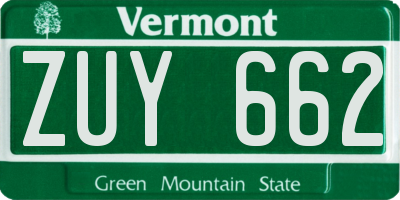 VT license plate ZUY662