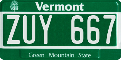 VT license plate ZUY667