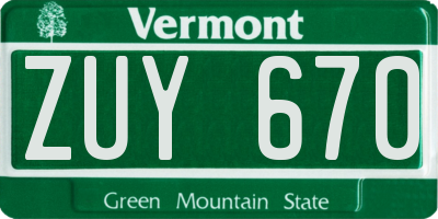 VT license plate ZUY670