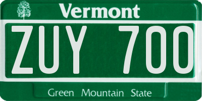 VT license plate ZUY700