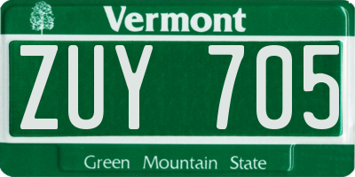 VT license plate ZUY705