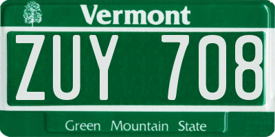 VT license plate ZUY708