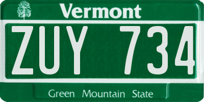 VT license plate ZUY734