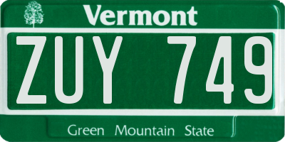 VT license plate ZUY749
