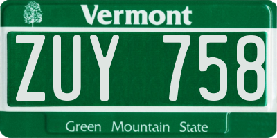 VT license plate ZUY758