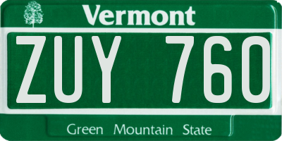 VT license plate ZUY760