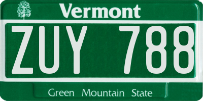 VT license plate ZUY788