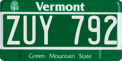 VT license plate ZUY792
