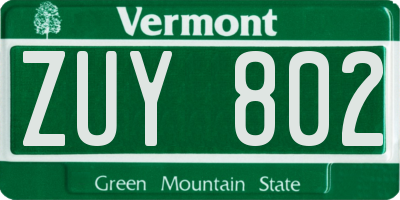 VT license plate ZUY802
