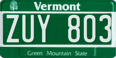 VT license plate ZUY803