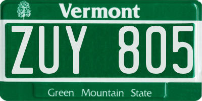 VT license plate ZUY805