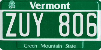 VT license plate ZUY806
