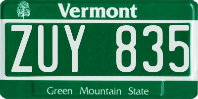 VT license plate ZUY835