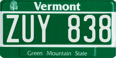 VT license plate ZUY838