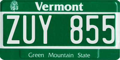 VT license plate ZUY855
