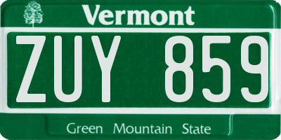VT license plate ZUY859