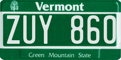 VT license plate ZUY860