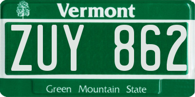 VT license plate ZUY862