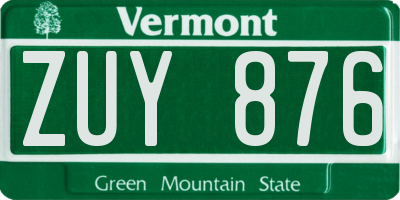 VT license plate ZUY876