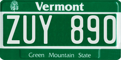 VT license plate ZUY890