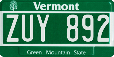VT license plate ZUY892