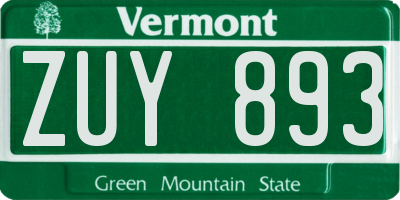 VT license plate ZUY893