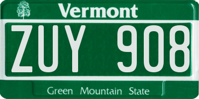 VT license plate ZUY908