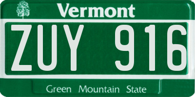 VT license plate ZUY916