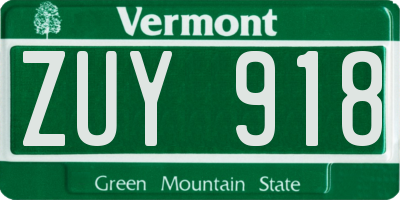 VT license plate ZUY918