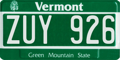 VT license plate ZUY926