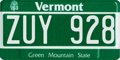 VT license plate ZUY928