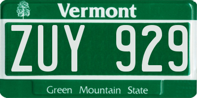 VT license plate ZUY929