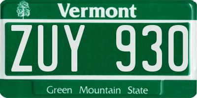 VT license plate ZUY930