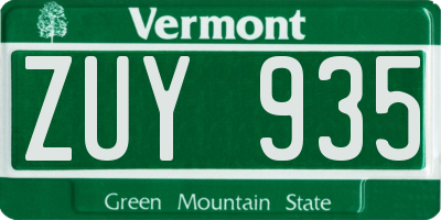 VT license plate ZUY935